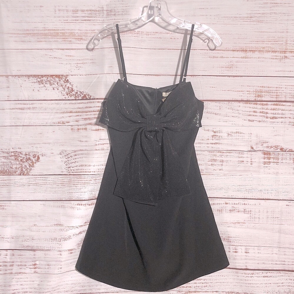 Easel Little Black Bow Tie Mini Dress with Sparkle Bowtie Detail NWT size small
